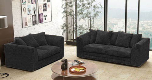 Luxury 3 2 sofa set for living rooms Delivery All over UK Jumbo Cord fabric sofas 2 Seater Sofa scatter back suite Black 3+2 Seater Sofa settee