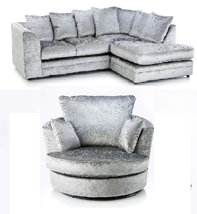 *** BRAND NEW*** Crushed Velvet Fabric Black Silver Swivel Chair Sofa Cheap Grey 